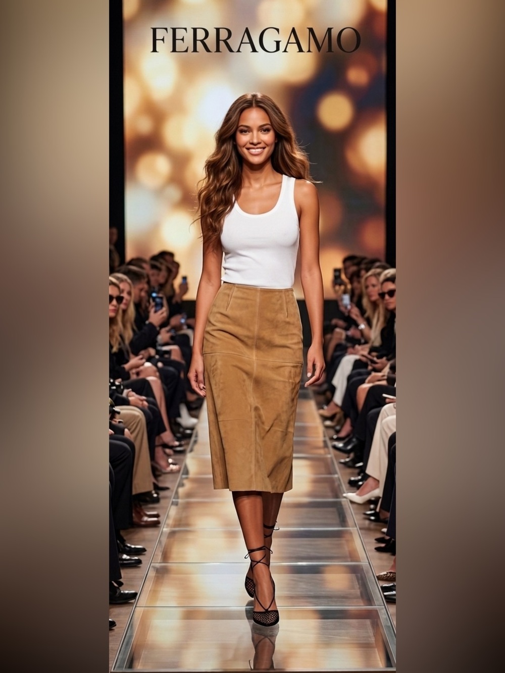 ♥️✨♥️ Ferragamo Tan Paneled Suede Midi Skirt size 40/ XS